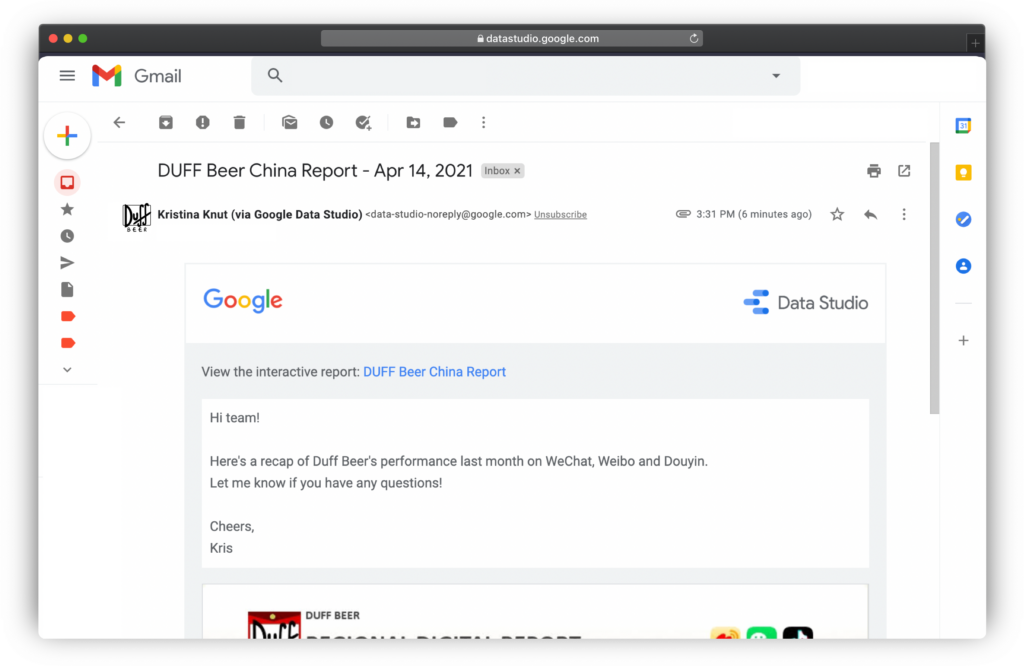 google data studio scheduled email report